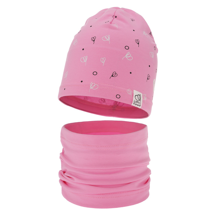Meisjes herfst/lente set muts en buissjaal, roze, katoenen, Fiora