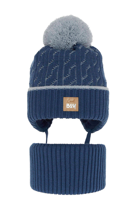Jongens winter set, blauw, met garen pompon, Pikolo