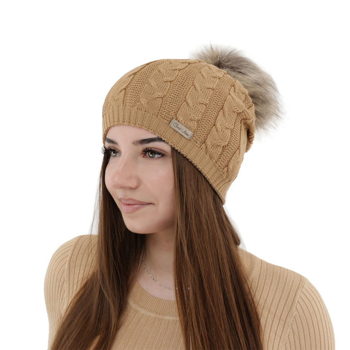 Dames wintermuts, camel, met merinowol, Bafi