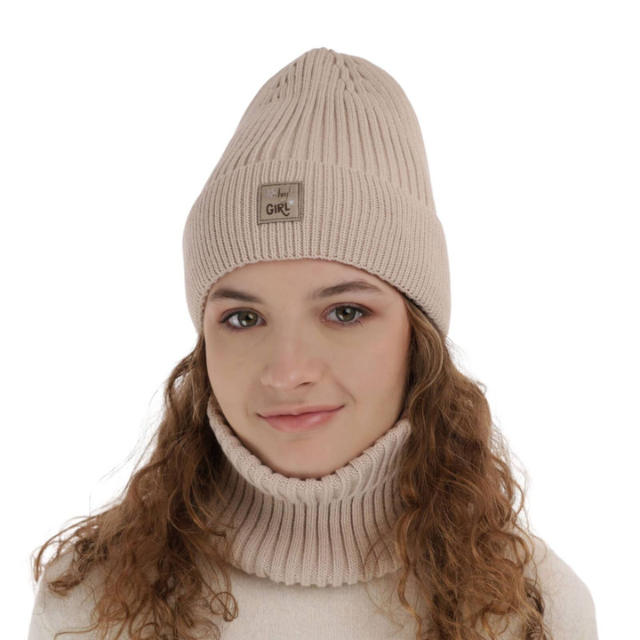 Meisjes winter set muts en buissjaal, beige, Georgina
