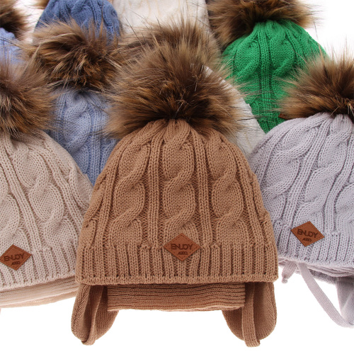 Jongens winter set, blauw, met garen pompon, met bindkoorden, Minor