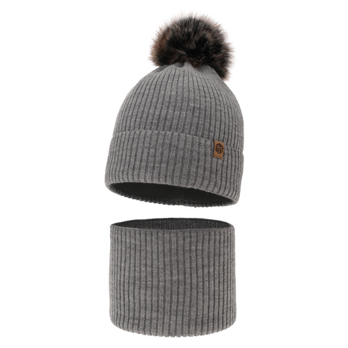 Jongens winter set, lichtgrijs, met garen pompon, Wizar