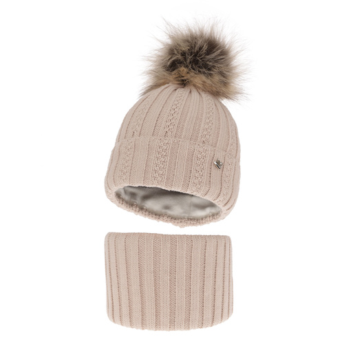 Meisjes winter set, beige, met garen pompon, Wirginia