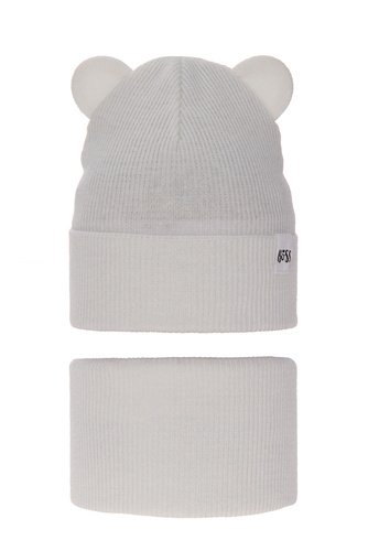 Meisjes herfst/lente set muts en buissjaal, puuvillalla, kremowy, Kajra