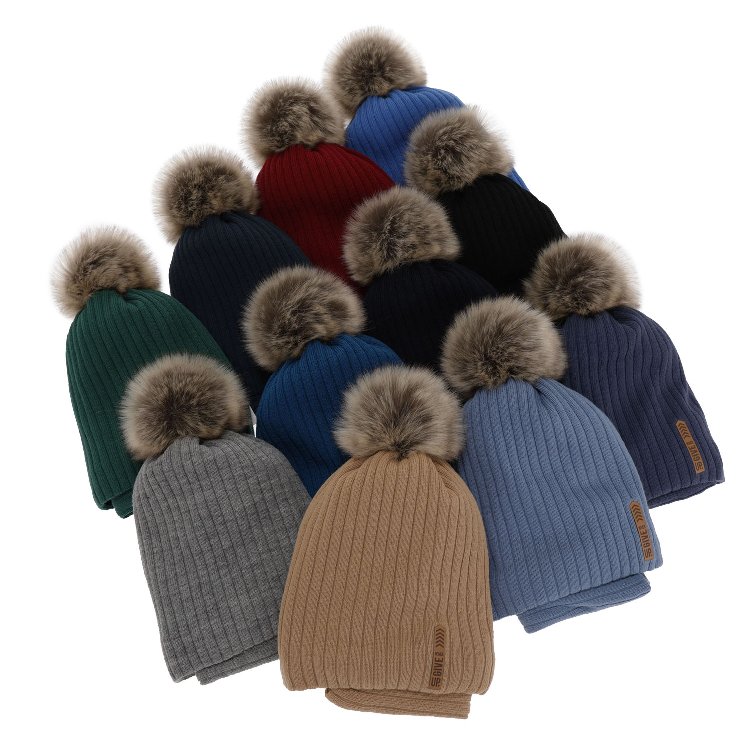 Jongens winter set muts en buissjaal, blauw, met garen pompon, gevoerd met katoen, Kalen