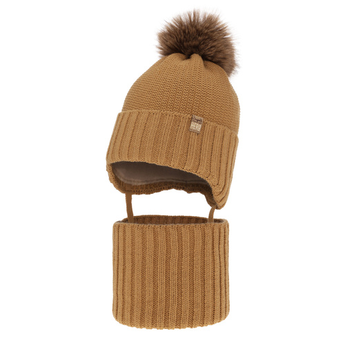 Jongens winter set, camel, met garen pompon, Kayen
