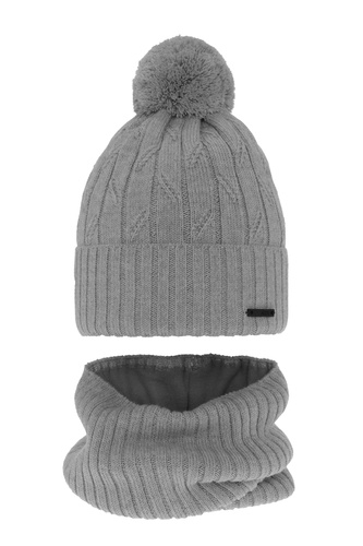 Jongens winter set, grijs, met garen pompon, met merinowol, Talar