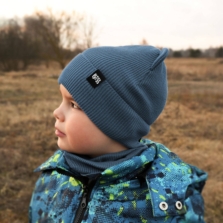 Jongens herfst/lente set muts en buissjaal, puuvillalla, blauw, Grajan