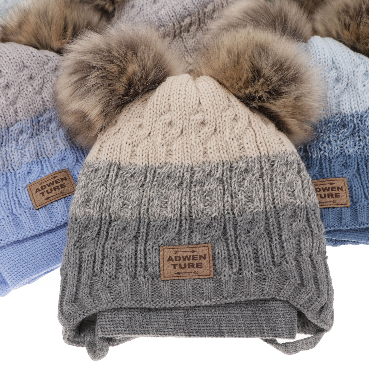 Jongens winter set, blauw, met twee pompons, Platon