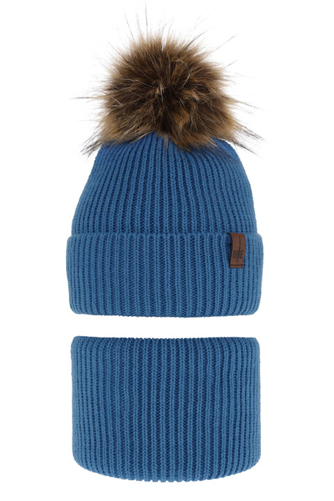 Jongens winter set muts en sjaal, blauw, met garen pompon, Modus