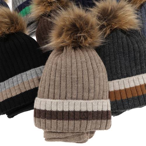 Jongens winter set, lichtgrijs, met garen pompon, gevoerd met fleece, Beno