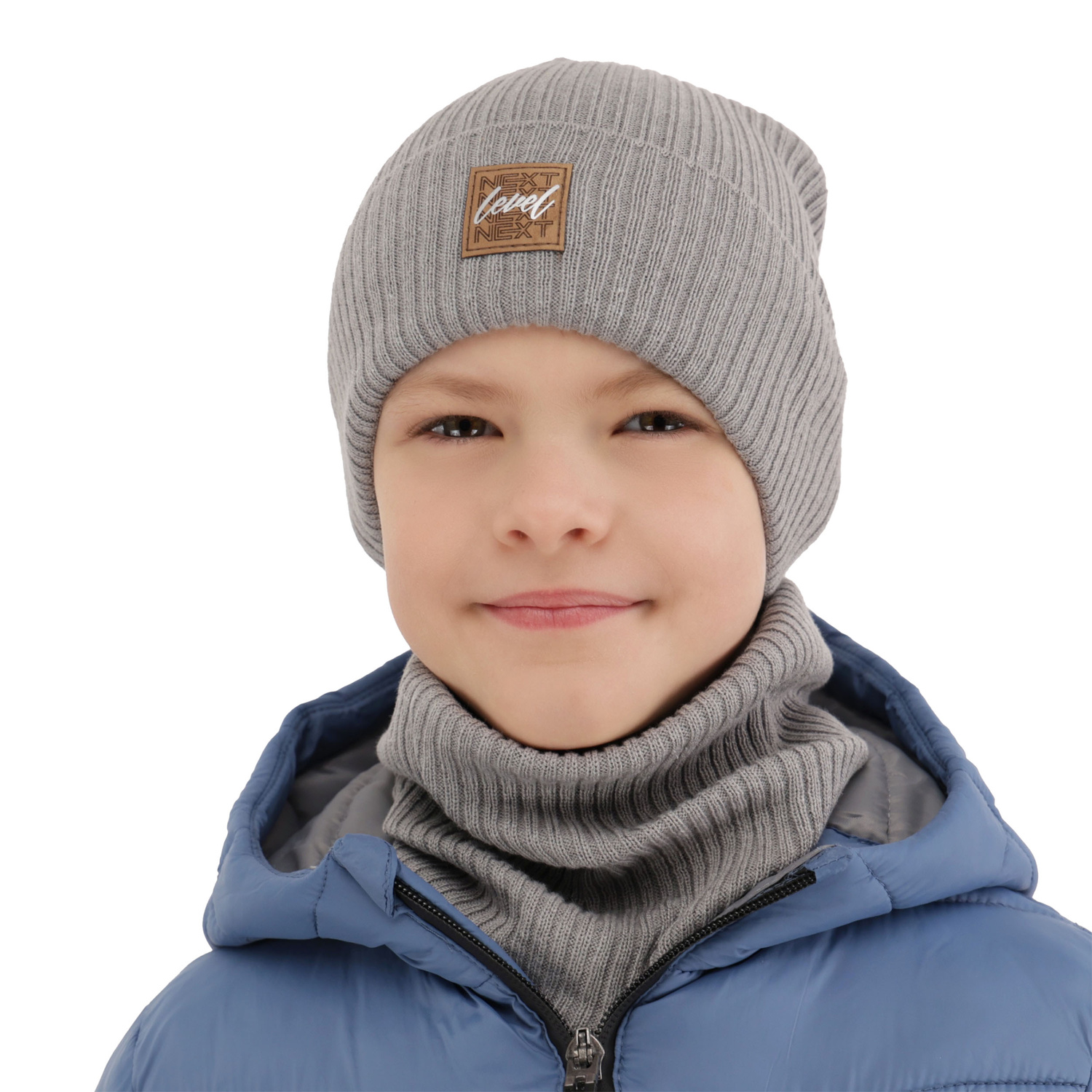 Jongens herfst/lente set muts en buissjaal, puuvillalla, blauw, Fenix