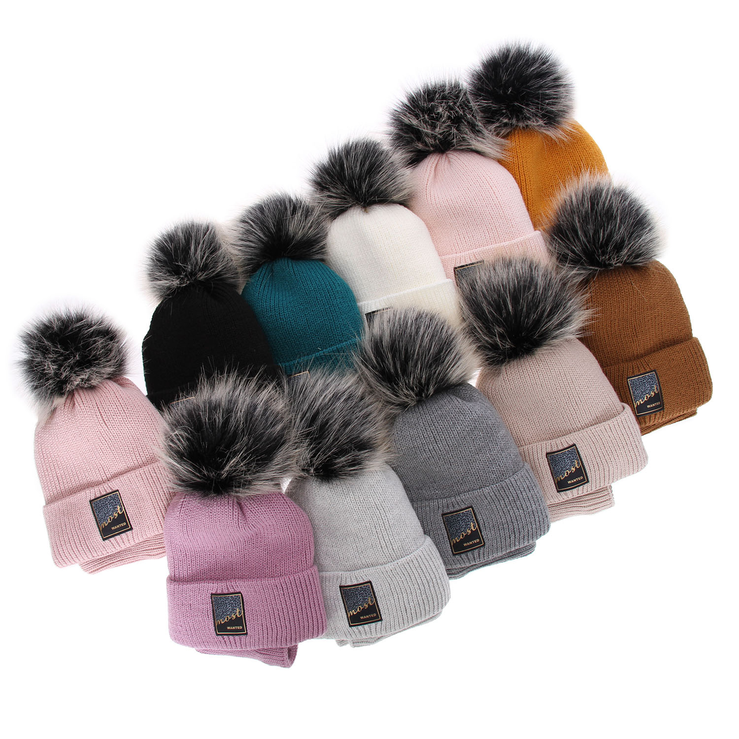 Meisjes winter set, bruin, met garen pompon, Sycylia