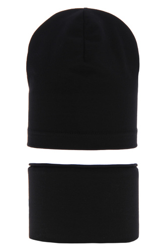 Jongens herfst/lente set muts en buissjaal, zwart, katoenen, Hazel