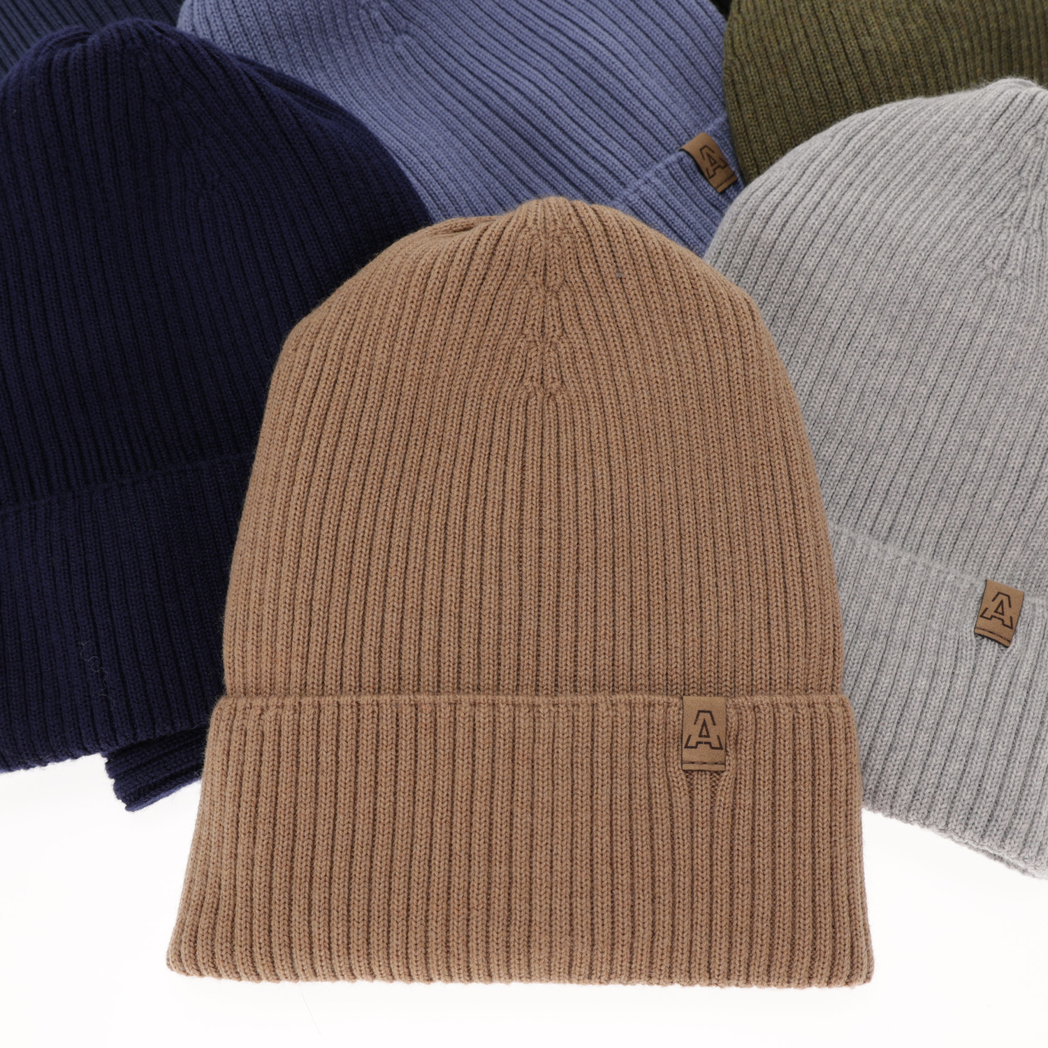 Jongens herfst/lente set muts en buissjaal, camel, 100% Merino Wol, Lemas