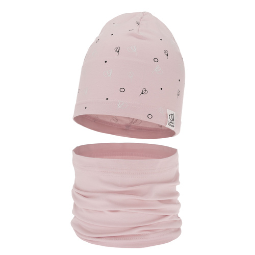 Meisjes herfst/lente set muts en buissjaal, roze, katoenen, Fiora