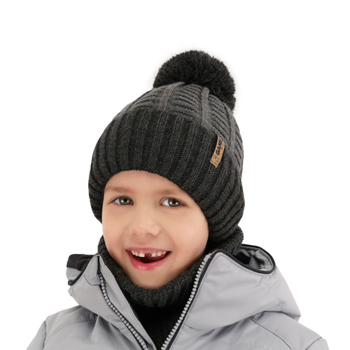 Jongens winter set, bruin, met garen pompon, Leo