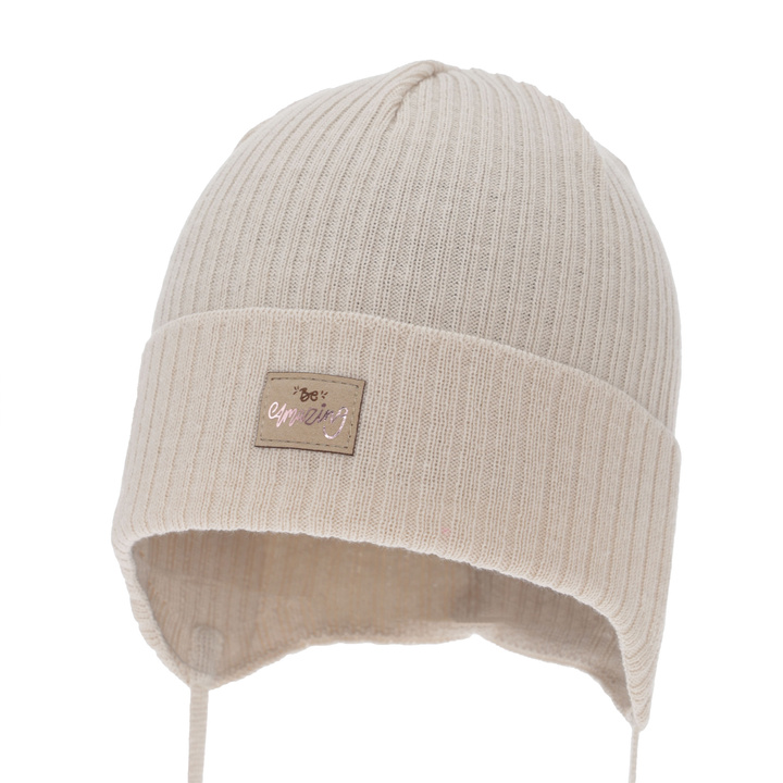 Tyttöjen syys/kevät pipo, beige, nauhoilla, puuvillalla, Tindra