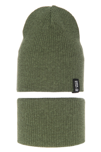 Jongens herfst/lente set muts en buissjaal, puuvillalla, khaki, Tunis