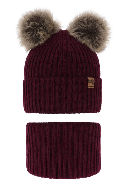 Jongens winter set, bordeaux, met twee pompons, Oxford