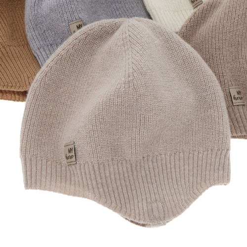 Poikien syys/kevät pipo, beige, merinovillalla ja kashmirsilla, nauhoilla, Tono