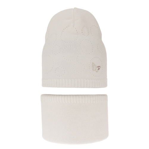 Meisjes herfst/lente set muts en buissjaal, puuvillalla, creme, ajour, Amarilla