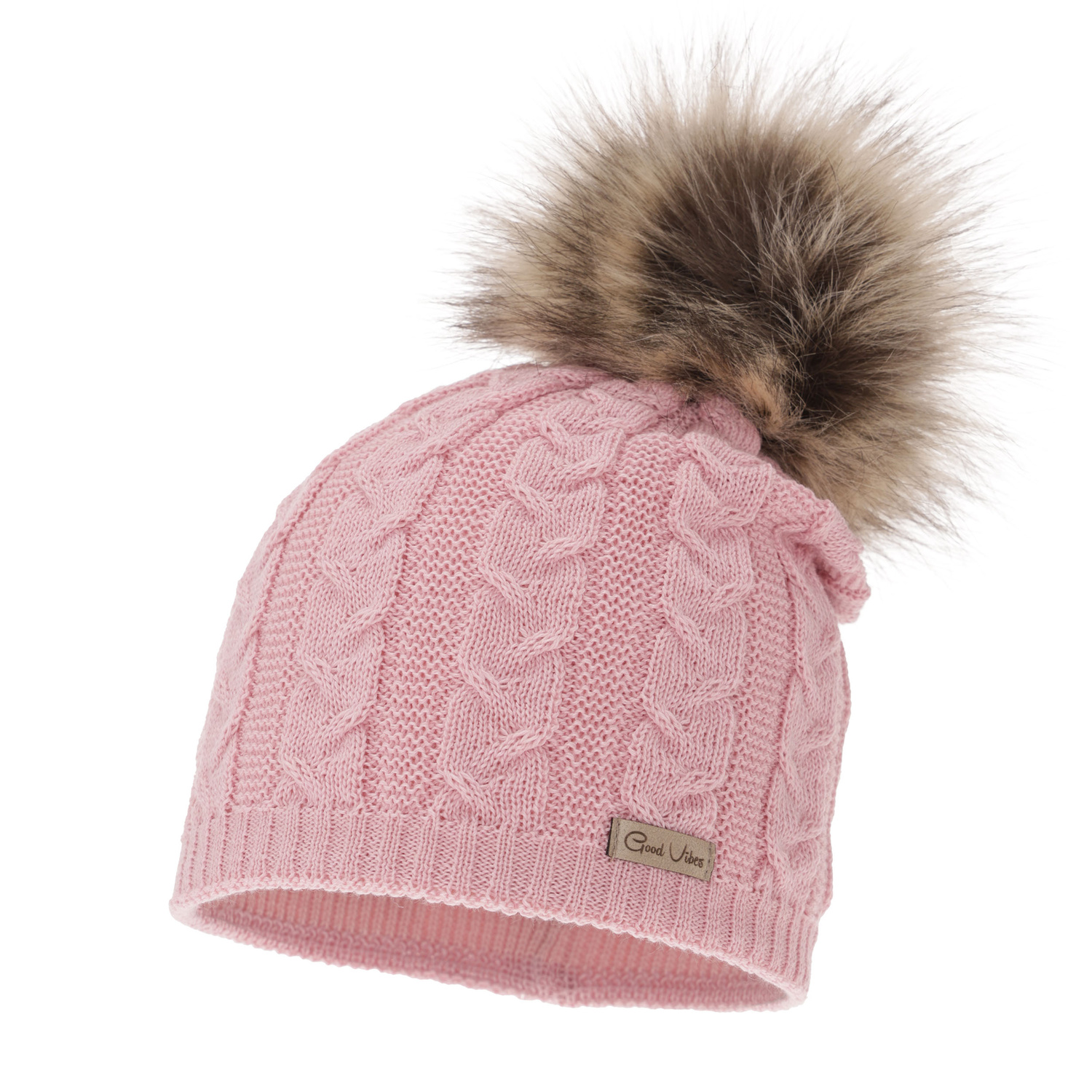 Dames wintermuts, roze, met merinowol, Bafi