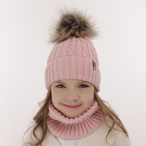 Meisjes winter set muts en buissjaal, amarant, met garen pompon, Pretoria