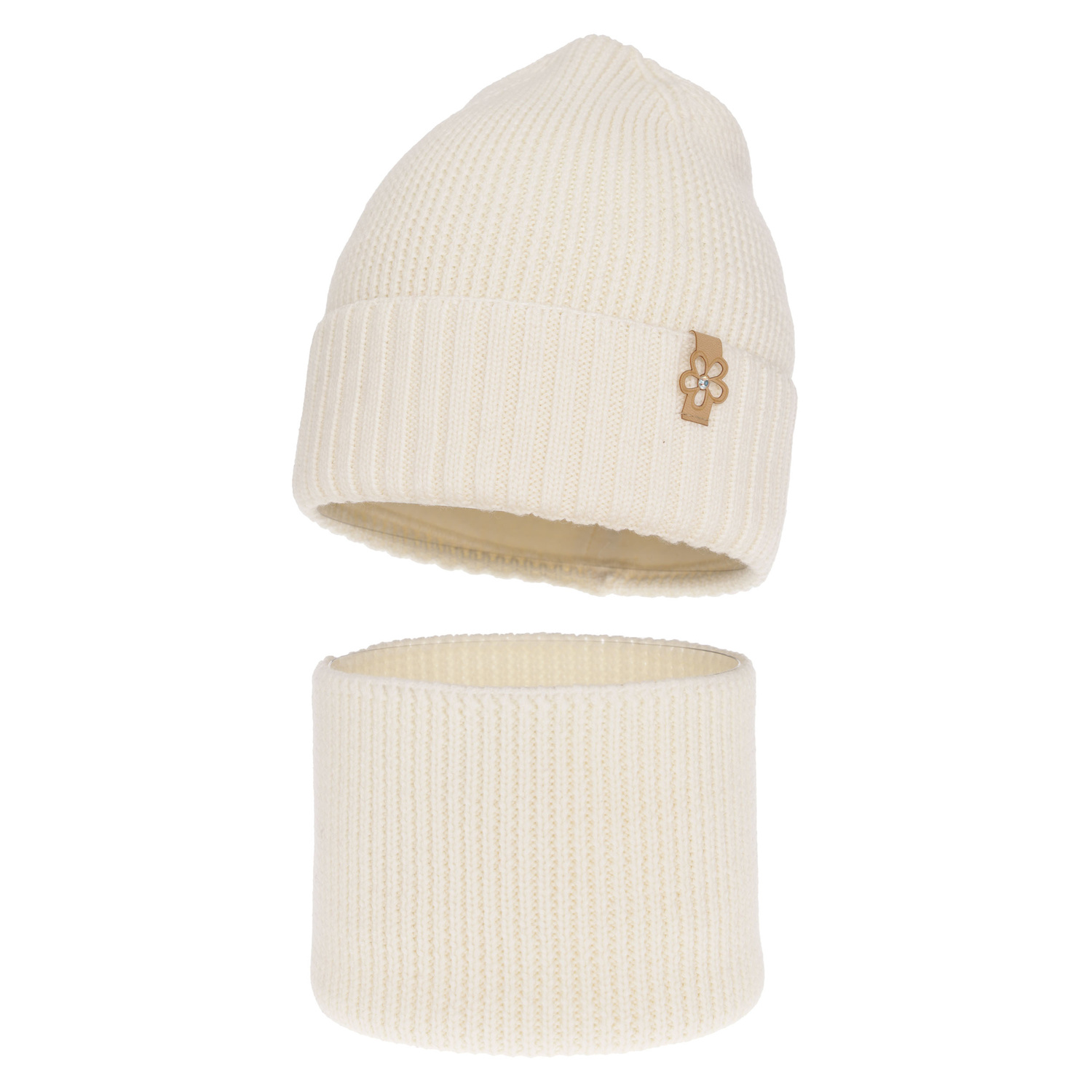 Meisjes winter set muts en buissjaal, kremi, 100% Merino Wol, Nelita