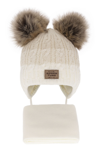 Jongens winter set, kremowy, met twee pompons, Platon