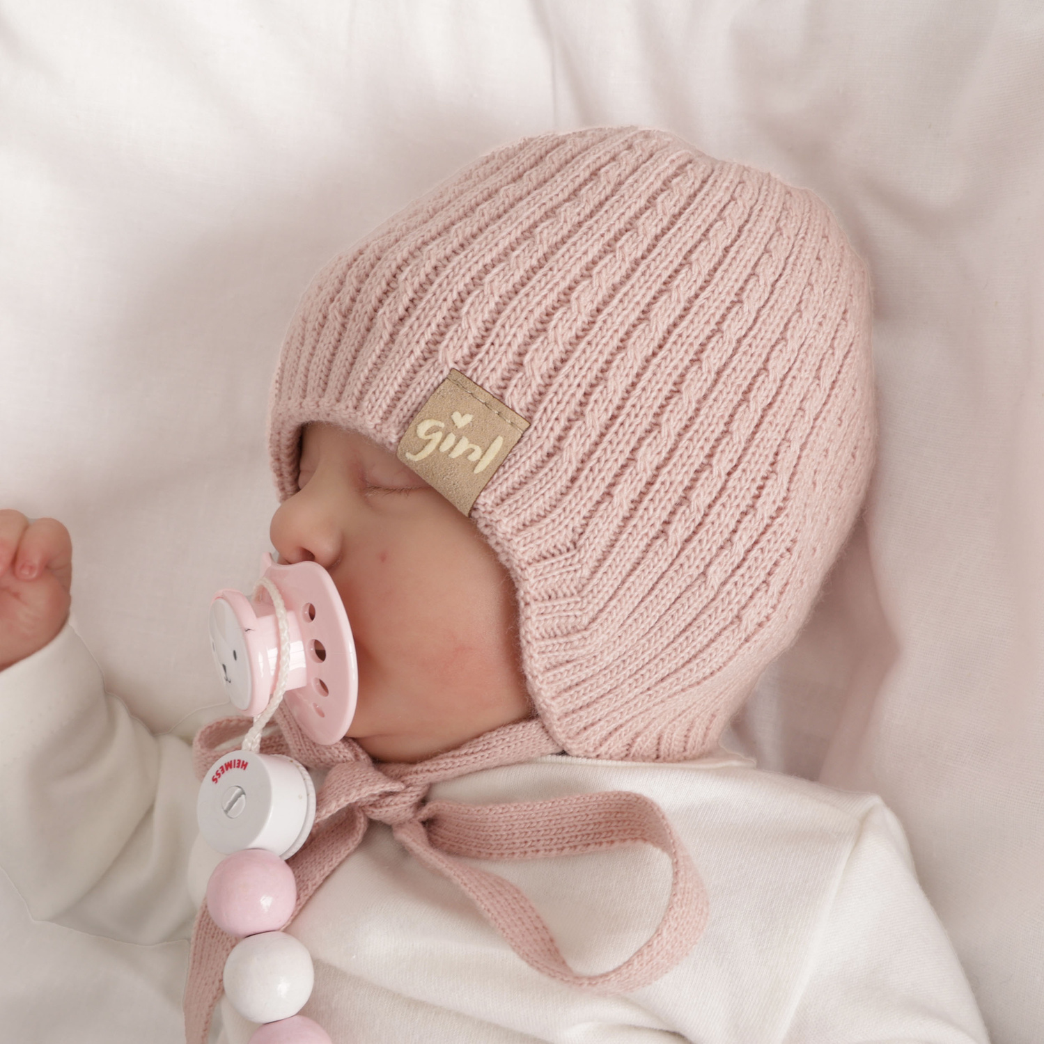 Meisjes herfst/lente muts, lila, met bindkoorden, Cheri