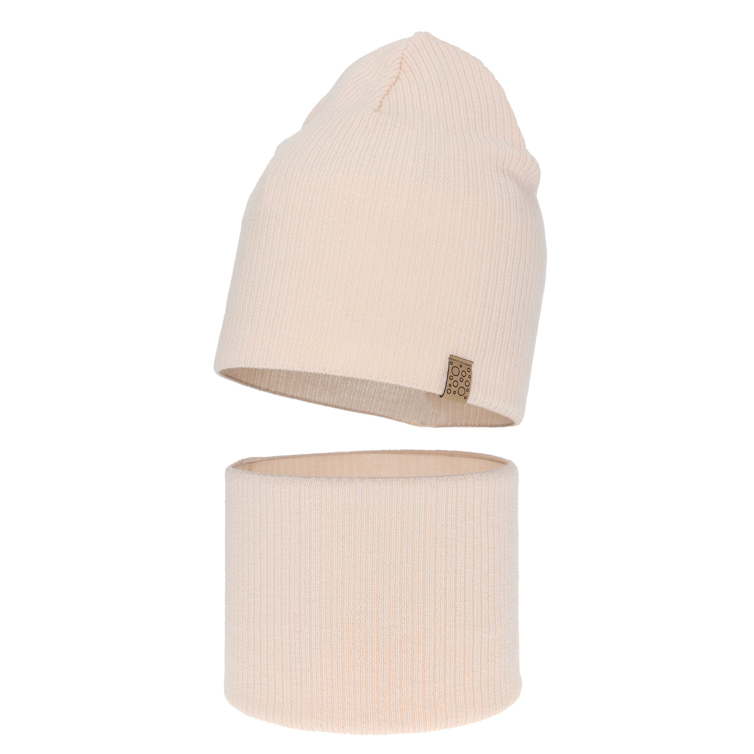 Meisjes herfst/lente set muts en buissjaal, lichtroze, 100% merino wol, Ricona