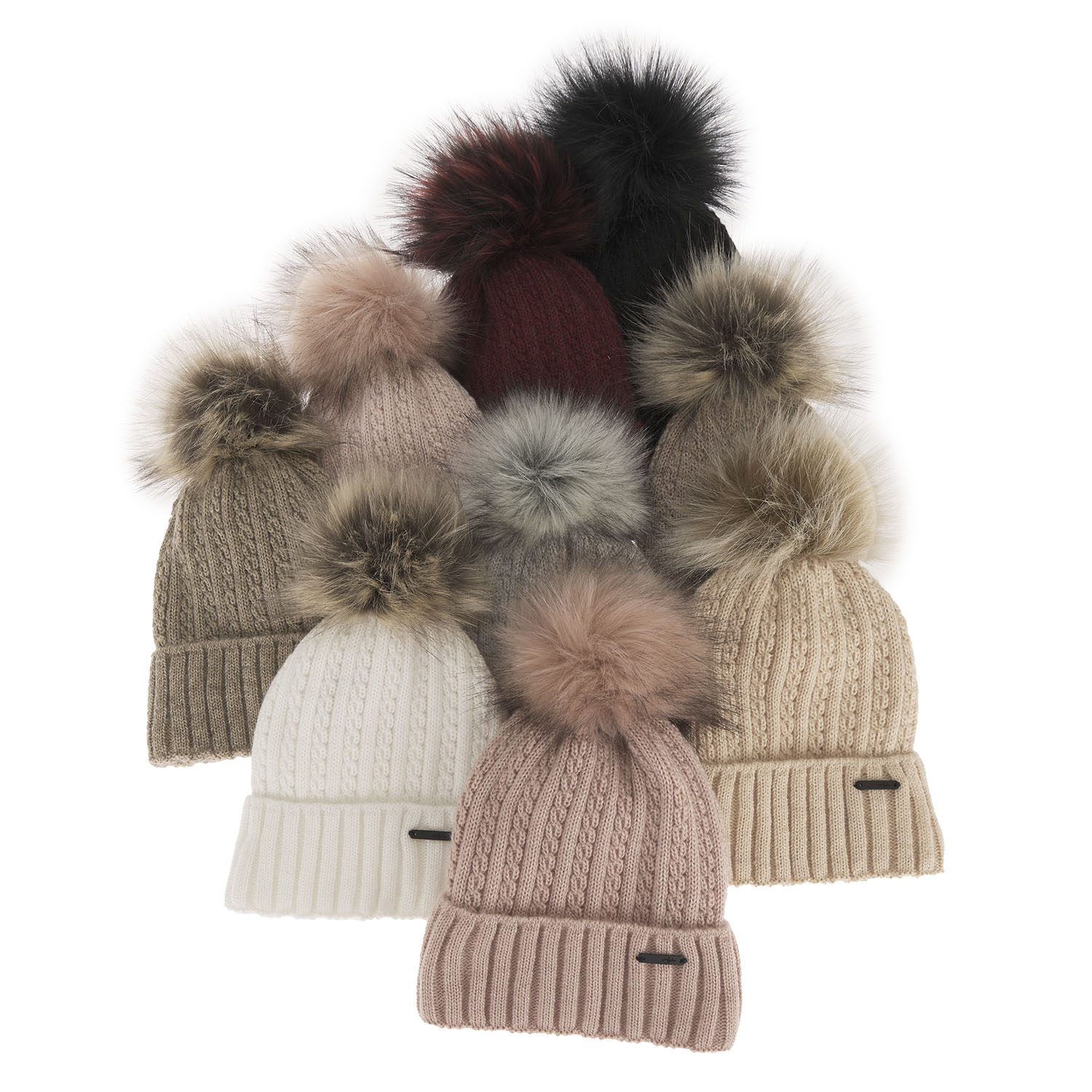 Dames wintermuts, beige, met garen pompon, Karizma