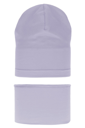 Meisjes herfst/lente set muts en buissjaal, paars, katoenen, Hazelka