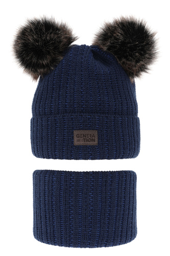Jongens winter set, blauw, met twee pompons, Tokio