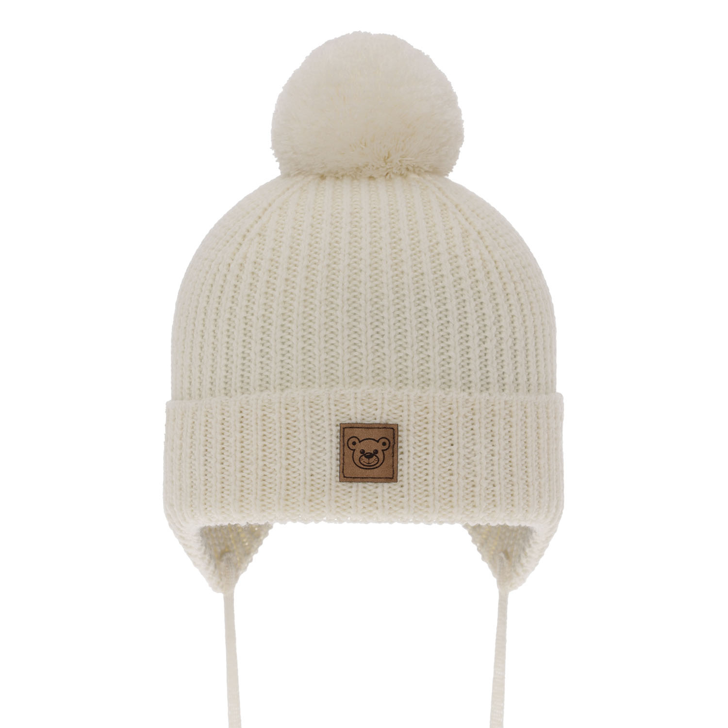 Jongens wintermuts, crème, Met merinowol, Gevoerd met wol, Met bindkoorden, Tofik