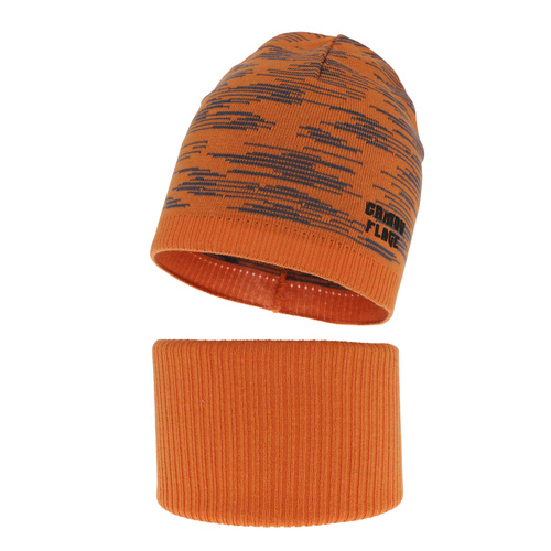 Jongens herfst/lente set muts en buissjaal, puuvillalla, oranje, Carter