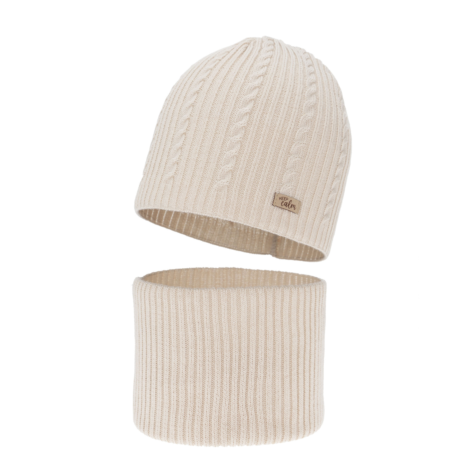 Tyttöjen syys/kevät setti: pipo ja putkihuivi, beige, puuvillalla, Ordesa