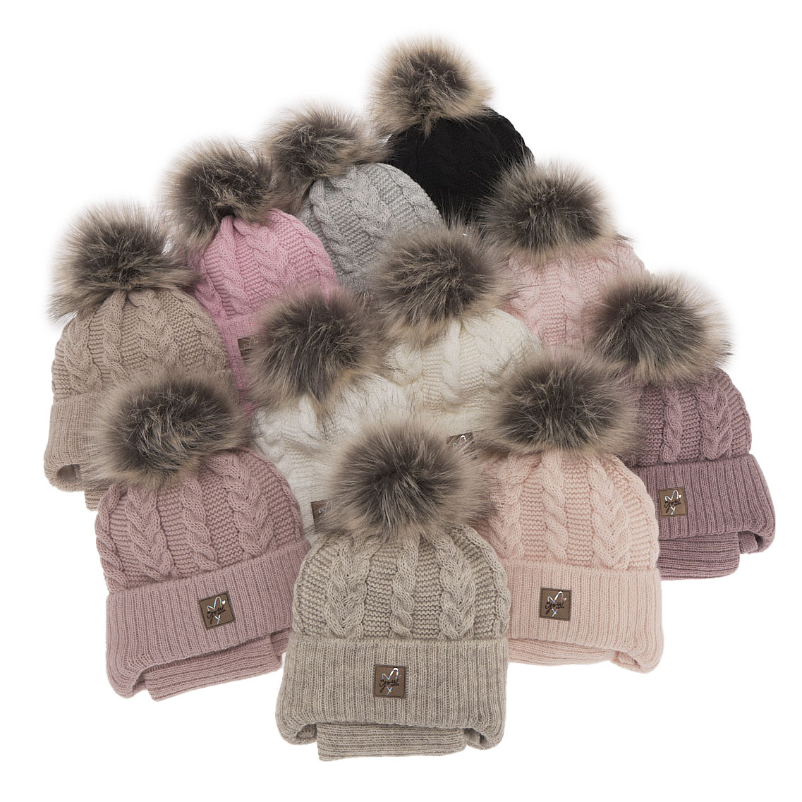 Meisjes winter set muts en buissjaal, wrzosowy, met bindkoorden, met garen pompon, Finess