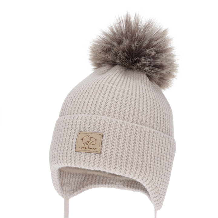 Poikien talvipipo, nauhoilla, 100% Merinovilla, camel Jergen