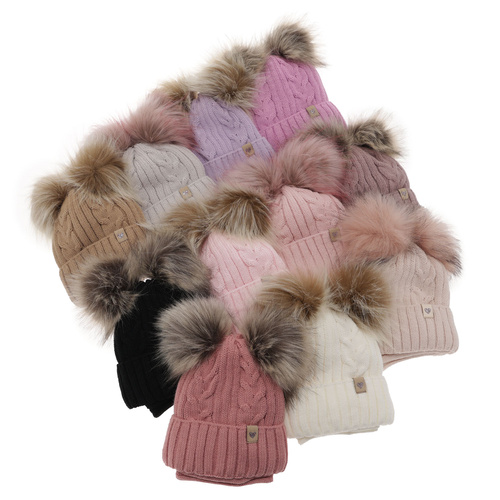 Meisjes winter set muts en buissjaal, amarant, met twee pompons, Amala