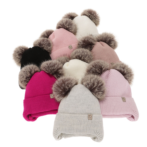 Meisjes winter set, wit, met twee pompons garen, met bindkoorden, Zori