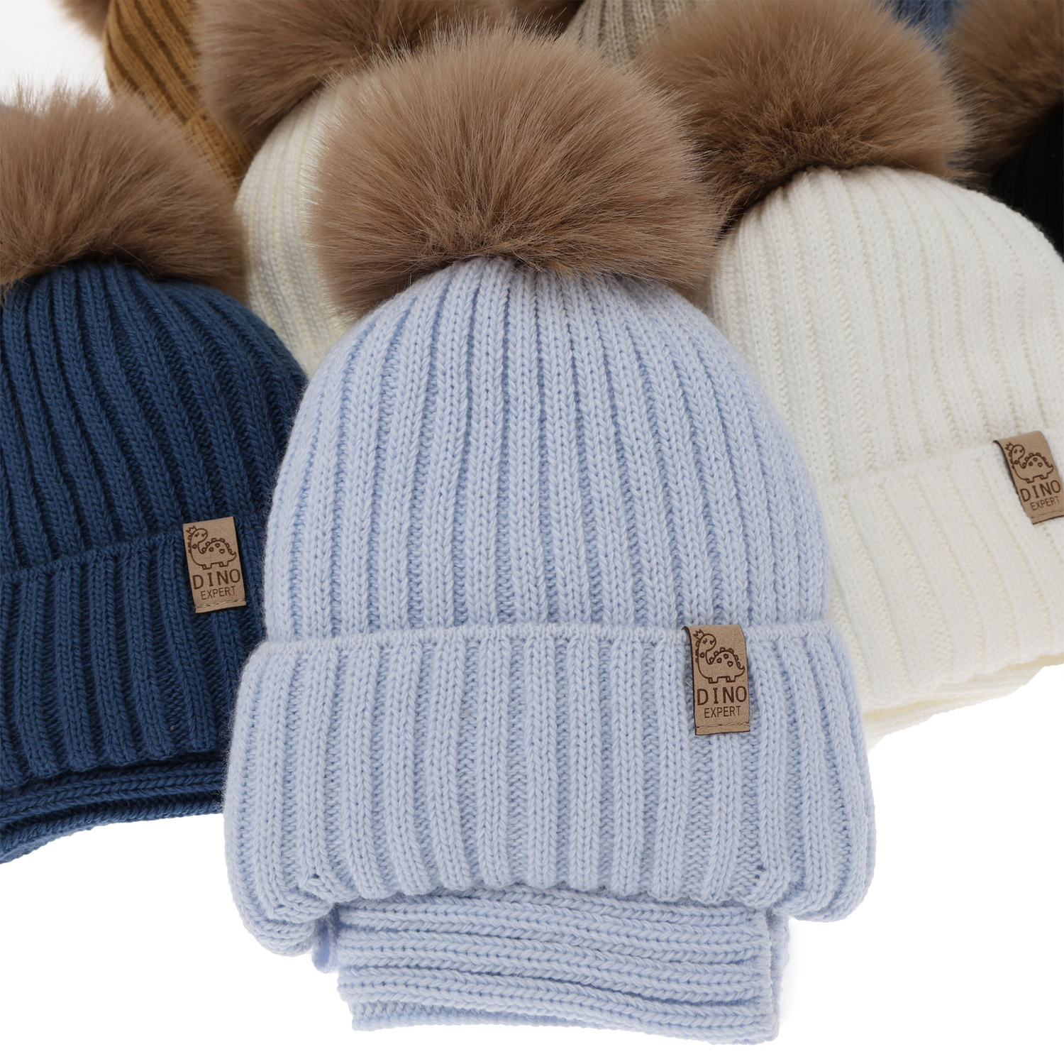 Jongens winter set, lichtblauw, met garen pompon, Bagil