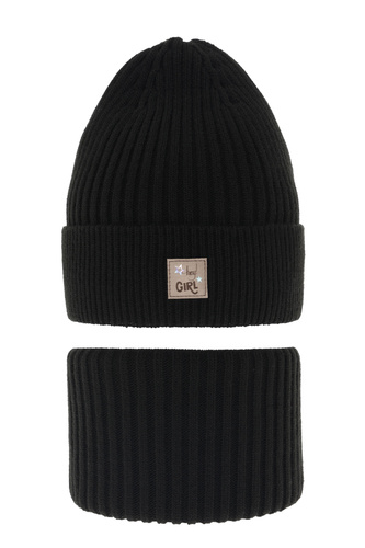 Meisjes winter set muts en buissjaal, zwart, Georgina