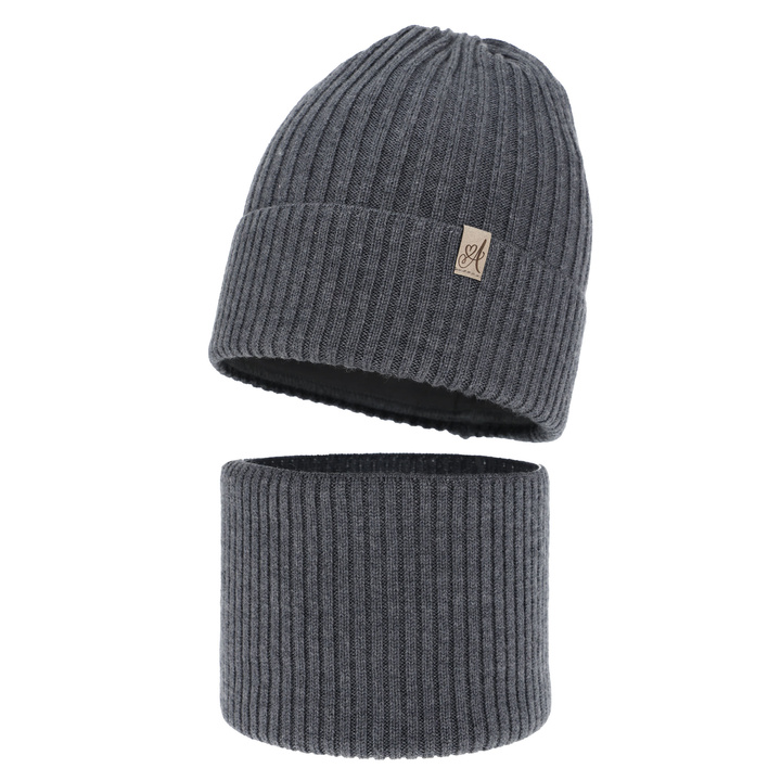 Meisjes winter set muts en buissjaal, donkergrijs, 100% Merino Wol, Patricia