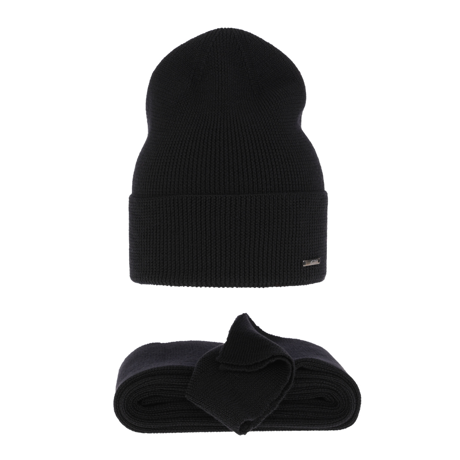 Dames winter set muts en sjaal, zwart, 100% Merino Wol, Melpomena