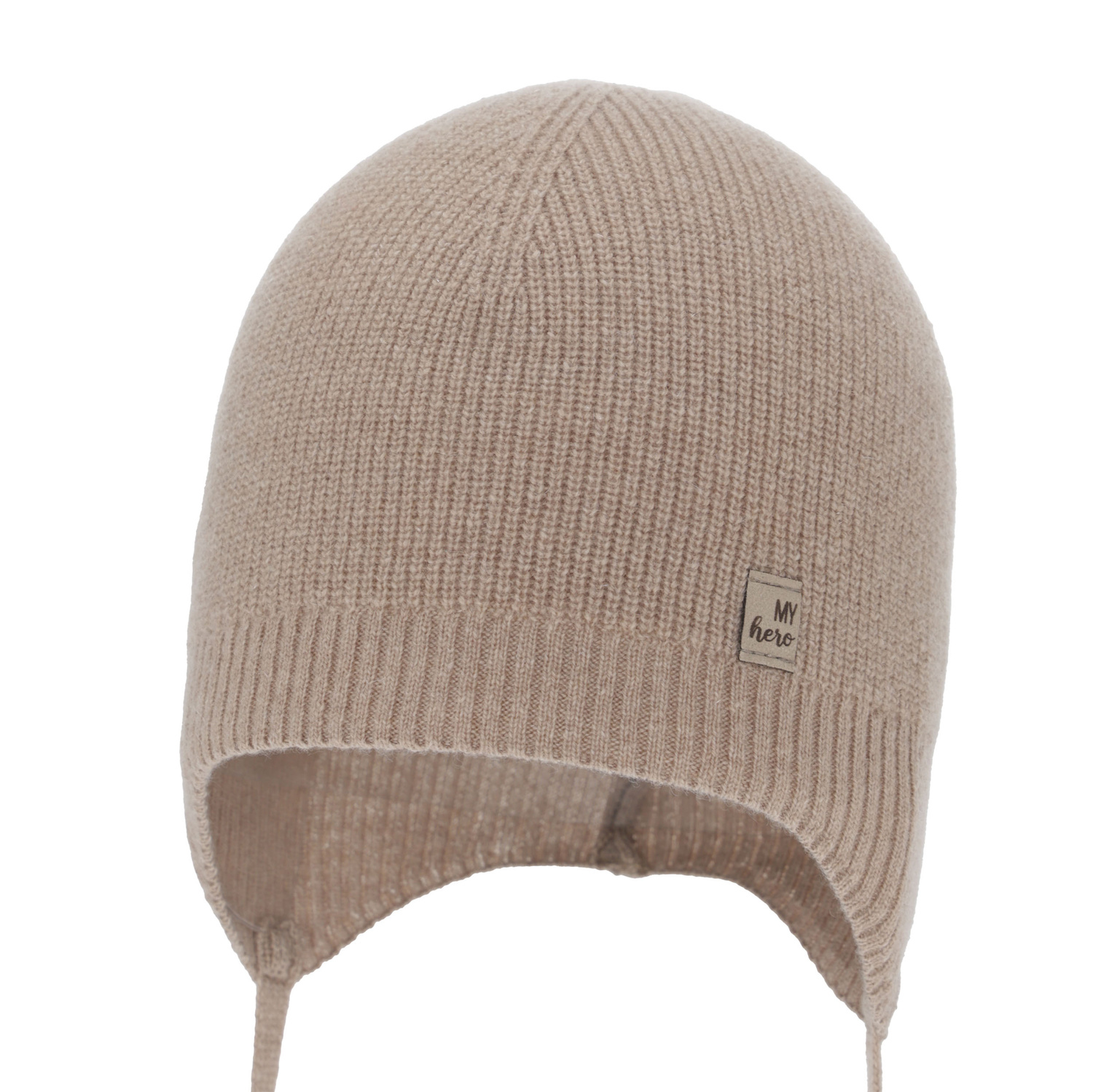 Poikien syys/kevät pipo, tummanbeige, merinovillalla ja kashmirina, nauhoilla, Tono