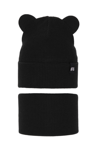 Jongens herfst/lente set muts en buissjaal, puuvillalla, zwart, Grajan