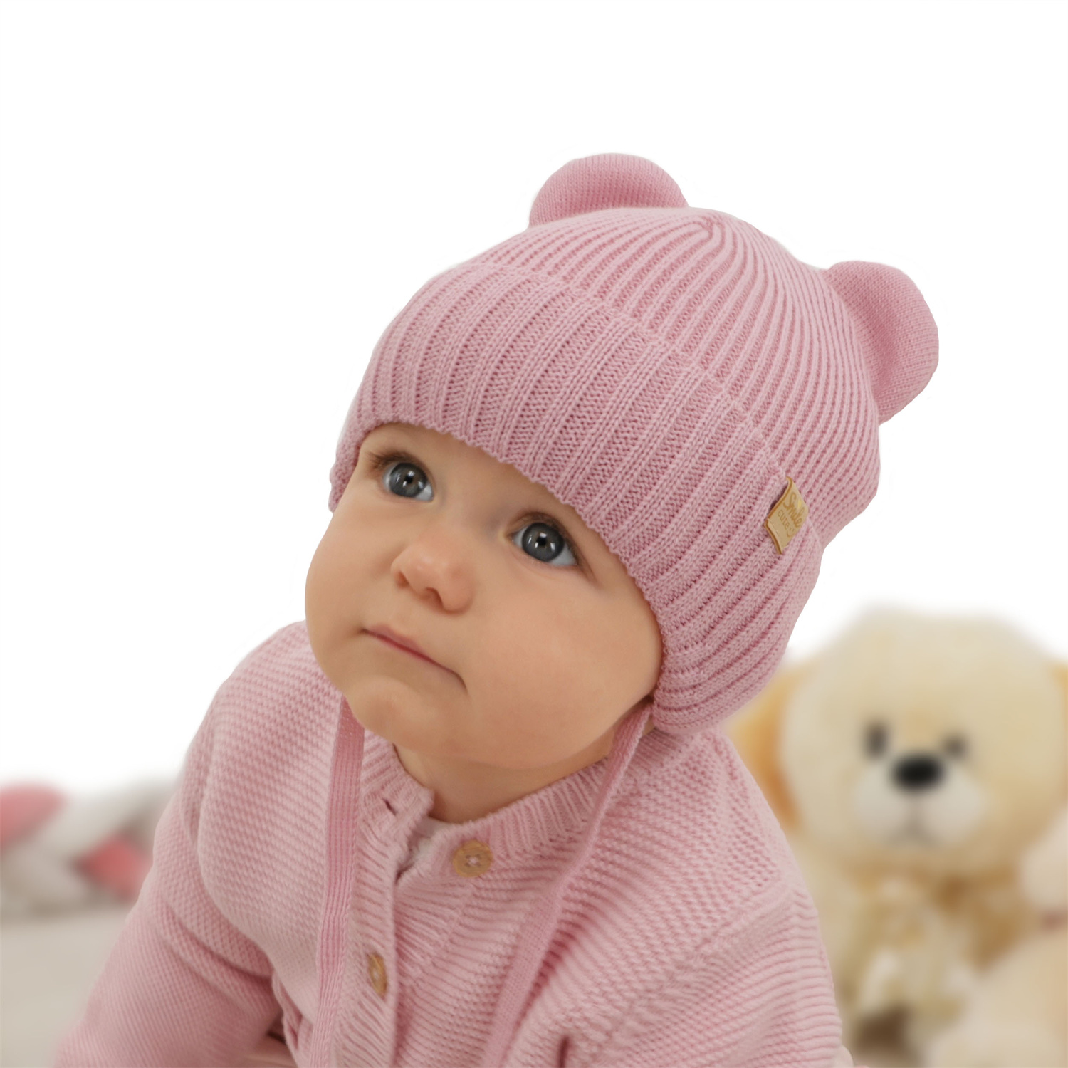 Meisjes wintermuts, lichtroze, met bindkoorden, met merinowol, Shira