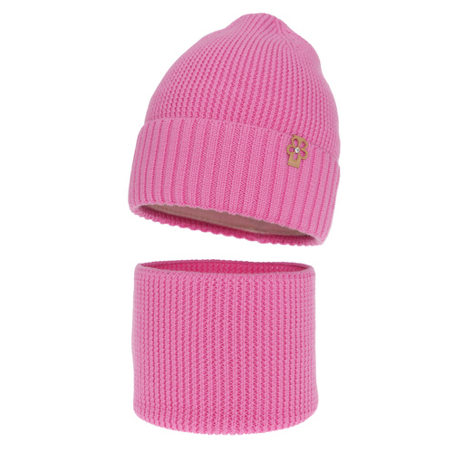 Meisjes winter set muts en buissjaal, roze, 100% Merino Wol, Nelita